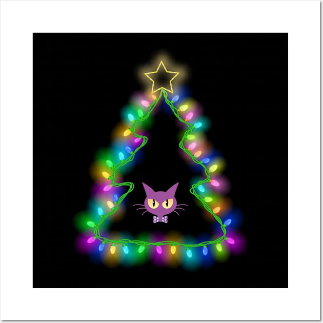 purple cat christmas tree light Wall Art by A1designs